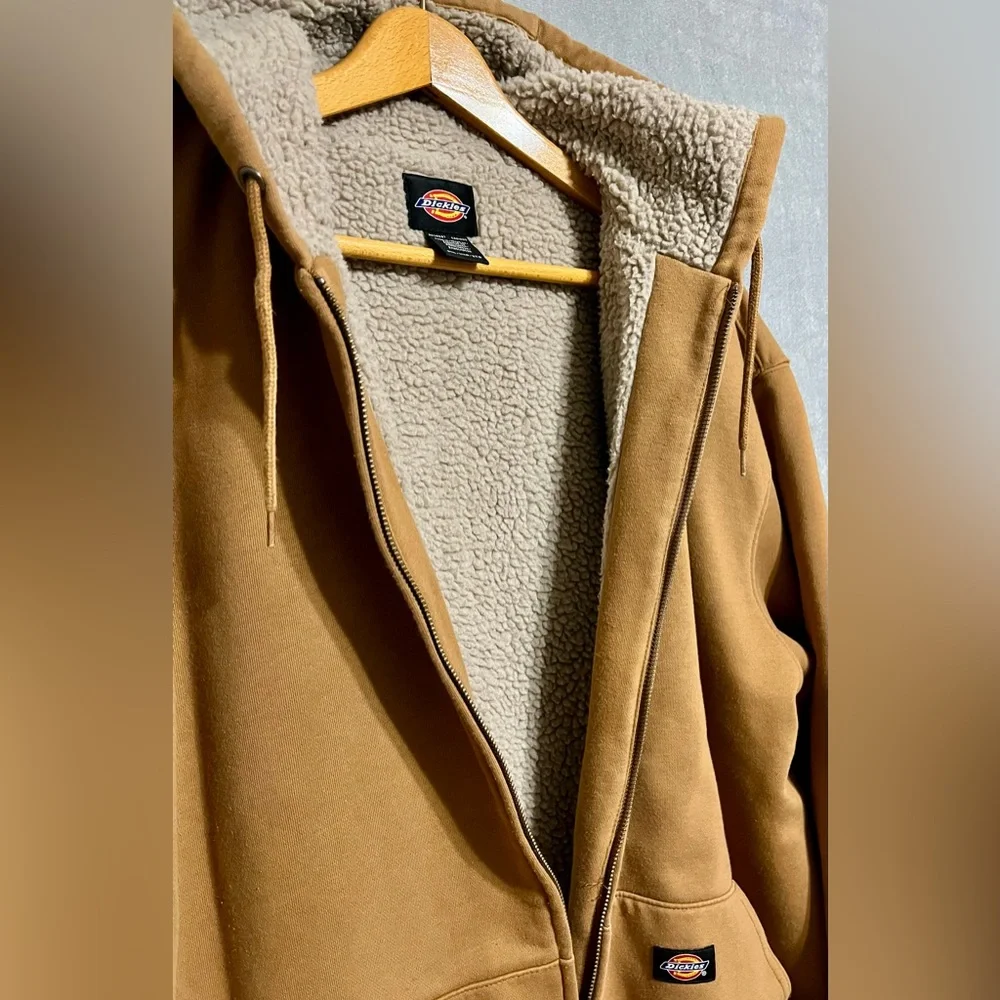 Dickies Workwear‎ Men's Tan Zip-Up Fleece Sweater Jacket Sherpa Lined 2XL